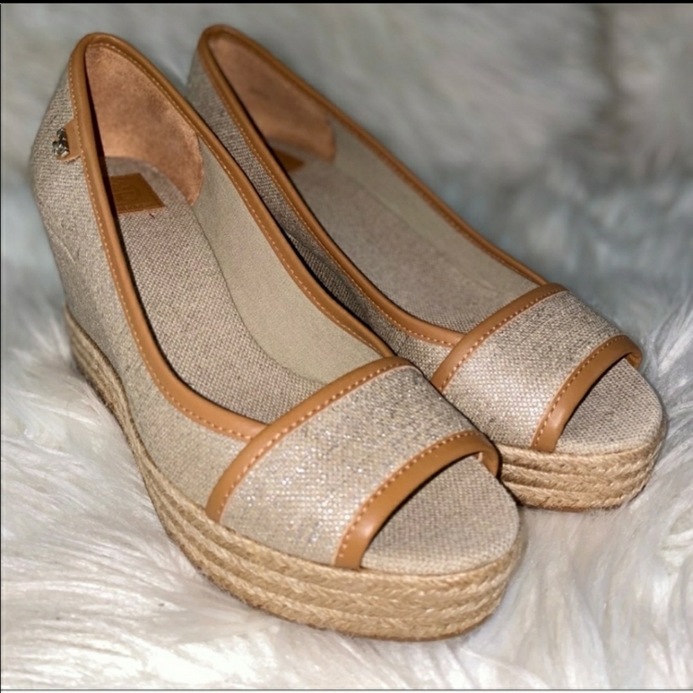 Tory Burch peep toe wedges